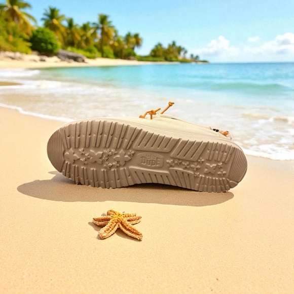 Hey Dude Wally Slip Luau. Beige Slip-On Loafers with Orange Accents. NWOT. - Picture 5 of 8